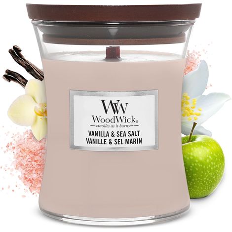 Woodwick Candela Media con Stoppino Scoppiettante Vanilla and Sea Salt 60 Ore (1/5)