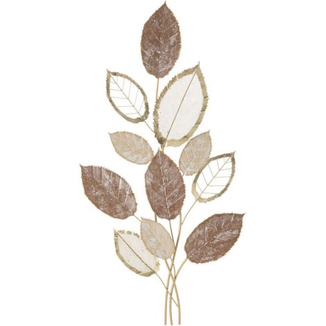 Pannello decorativo da parete Autumn a foglie in ferro marrone, crema e oro 66x116 cm