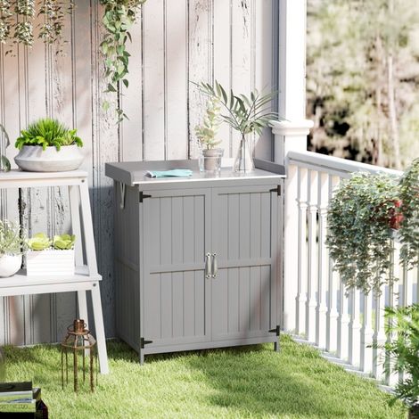 Meuble jardin avec plan de travail 74x43x88 cm gris OKMYHOME (1/4)