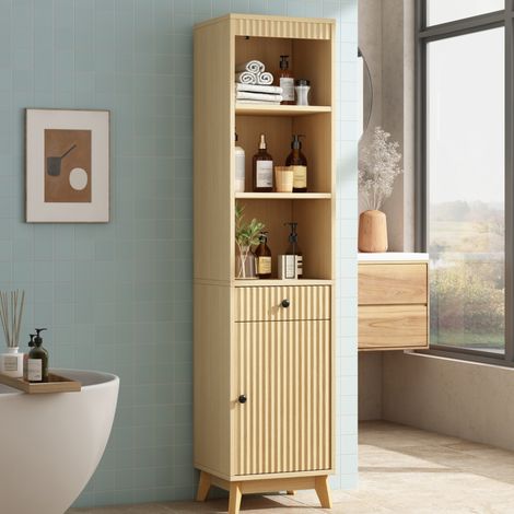 Mobile bagno 40 x 36 x 172 cm, autoportante, con cassetto, soft-close, effetto legno naturale HAVRYA (1/5)