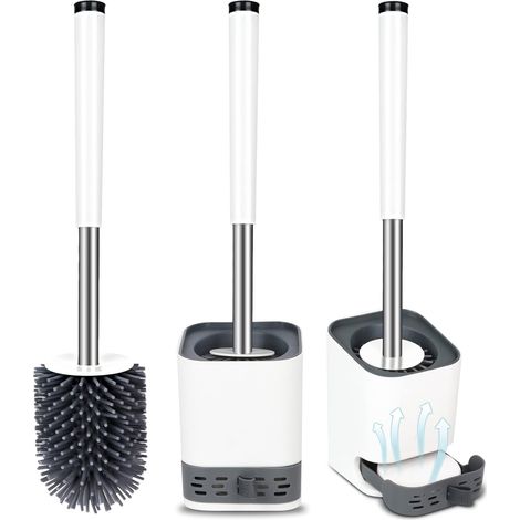 Brosse de Toilette en Silicone avec Récipient à Séchage Rapide, Outil de Nettoyage Intégré pour Passagers de Bain, Pendentif Mural et Vertical (1/5)