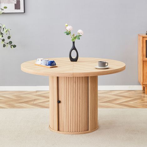 Table à manger ronde 115 cm avec rangement, pour 4 à 6 personnes, pied central stable en MDF - bois (1/5)