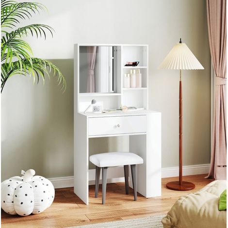 Mesa tocador con espejo y cajon para maquillaje blanca OKMYHOME (1/5)