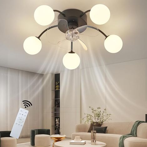 GBLY Ventilatore da soffitto G9 con illuminazione silenzioso nero 6 velocità timer luce per soggiorno camera da letto senza lampadine