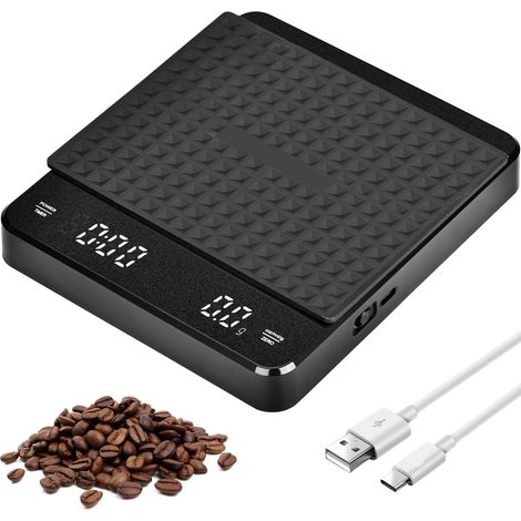 Balance à Café - Précision 0.1 g - Capacité 3 kg - Avec Minuterie Automatique - Écran LCD Rétroéclairé - Verre Trempé - Rechargeable USB-C (1/5)