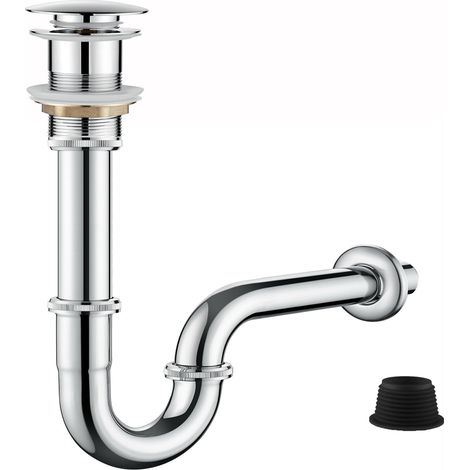 Siphon de lavabo - Bonde d'écoulement pop-up - Bonde d'écoulement - Débordement - Siphon universel pour lavabo et lavabo - Bonde de vidange spécialement conçue (bonde d'écoulement avec argenté sans (1/5)