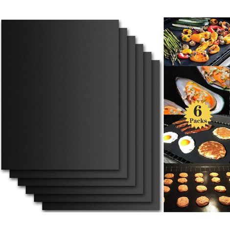 VURAHOME - Tapis de cuisson, lot de 6 plaques de cuisson pour gril et four - 40 x 33 cm Grill Feuilles de cuisson antiadhésives et réutilisables pour gril à gaz, charbon de bois ou électrique (1/5)