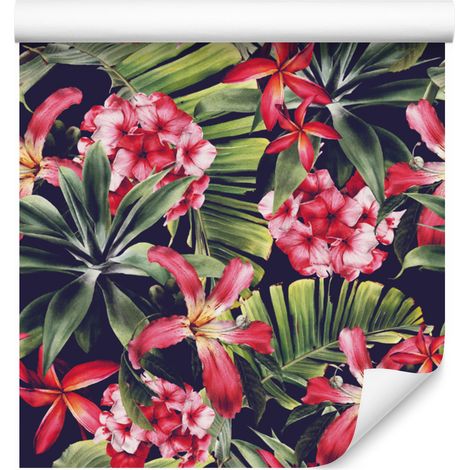 Carta da parati con fiori e foglie esotiche per soggiorno e camera da letto, 50x1000 cm. (1/5)