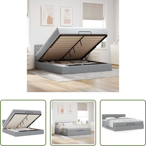 vidaXL Stauraum - Ottoman-Bett mit Matratze Hellgrau 180x200 cm Stoff (1/5)