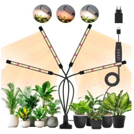 BUNTHAUS 4 têtes Lampe pour plantes, Lampe de Plante en croissance, lumière de croissance à spectre complet avec minuterie auto 3H/9H/12H, 3 modes et 10 niveaux de gradation pour les semis et les succ