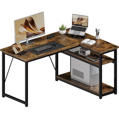Bureau d'angle en L Réversible, Bureau de Travail 120x80cm Marron (1/5)
