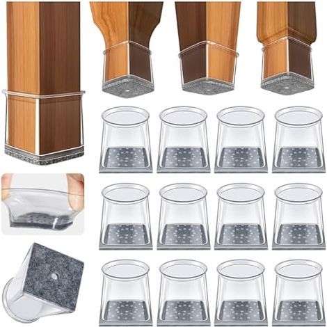 32 Pièces Protection Pied de Chaise Carré, Protege Pied de Chaise Silicone,Petit Patin chaises en Transparent pour Sols en Bois Dur et Carrelage,Tampon Chaise avec Patins en Feutre(Fit : 19-26 mm) (1/5)