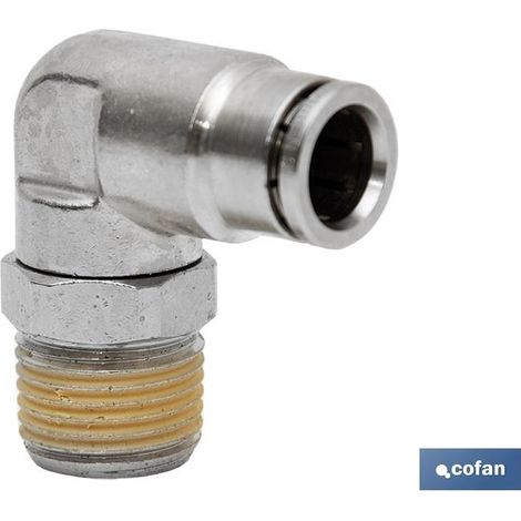 Collegamento a gomito del tubo da 6 mm. 1/8 di filo