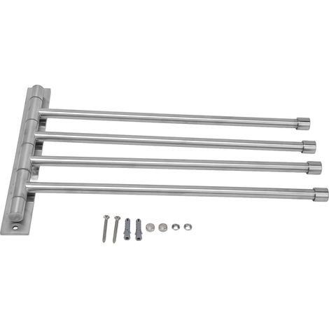 Porte-serviettes pivotant 4 barres pliable mural en acier inoxydable argent brossé universel orientable salle de bain (1/5)