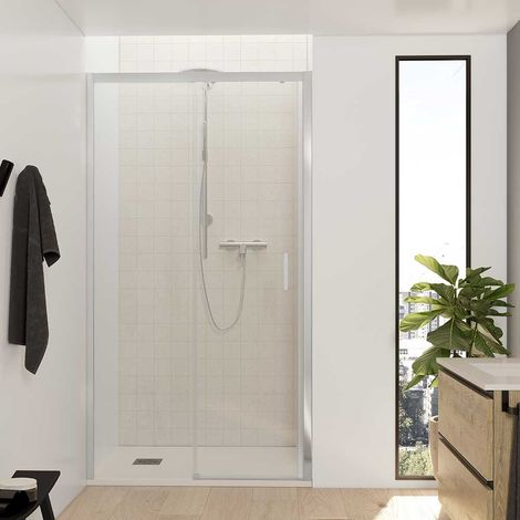 Mampara de Ducha  frontal corredera F1 1 fijo + 1 puerta – Sin Perfil Bajo  Decoracion Mampara: Cristal Transparente - Mamparas: 145 (143,5-148)cm