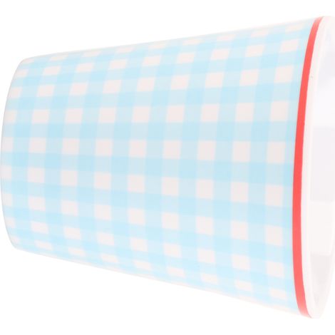 Tasse à eau/café/lait imitation porcelaine 260 ml, idéale pour les restaurants et les écoles. Motif quadrillé bleu clair. (1/5)
