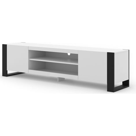Bim Furniture – Meuble TV moderne 188 cm blanc mat – Panneau stratifié 16 mm – 2 étagères ouvertes et 2 compartiments fermés – Écologique CARB (1/6)