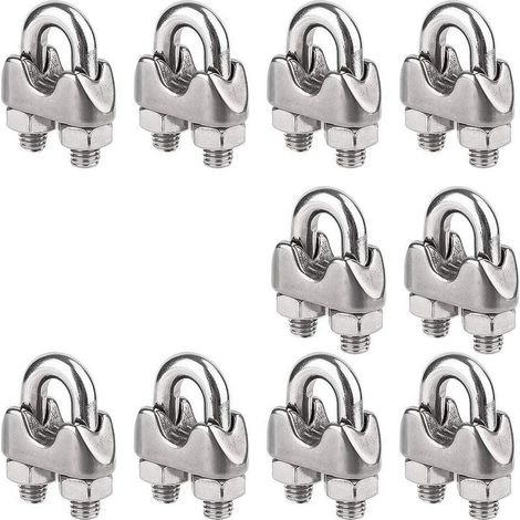 10 Pièces Serre-Câbles étrier M4 Pince en 304 Acier Inoxydable U-pinces en pour le Serrage de Câbles en Acier pour L'industrie, etc. (1/5)