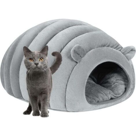 QORVA-Niche pour Chat Chaud Grotte de Dôme Moelleux Lit de Chaton Chenil Panier de Chien Douillet Lit Nid Intérieur pour Animaux de Compagnie Sac de Couchage avec Coussin Amovible pour Chiot Petits An