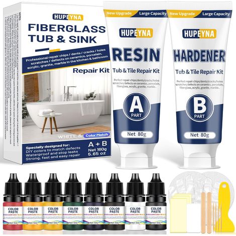 Kit Reparation Baignoire Blanc, Kit Réparation Carrelage Multicolore Cuisine Salle de Bain Répare éclats, Rayures, Fissures et Trous Rouille Kit Réparation Email Baignoire Céramique Acrylique (1/5)