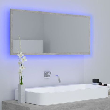 Miroir LED Salle de Bain 100x37 cm, Éclairage Intégré Anti-Buée, Design Moderne en Acrylique Couleur Béton Gris, Mural Horizontal avec Lumière Douce pour WC et Toilettes (1/5)