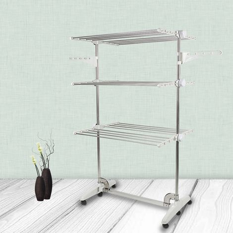 Séchoir à linge étendoir pliable ailes latérales sur 3 niveaux(pieds pliables) (1/5)