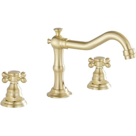 Mitigeur de lavabo trois trous style vintage à double poignée, robinet large pour vasque de salle de bains, installation murale 8 pouces adapté pour baignoire avec structure à trois orifices et double