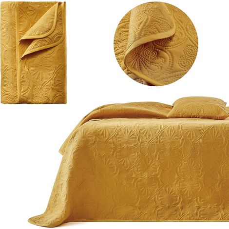 Dessus de lit Moderne 200 x 220 cm 2 Personnes matelassé idéal comme jeté de canapé ou Couvre-lit Moutarde (1/5)