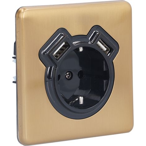 Prise murale rétro bronze européen, double USB, ignifuge, 250V, pour chambre et cuisine (1/5)