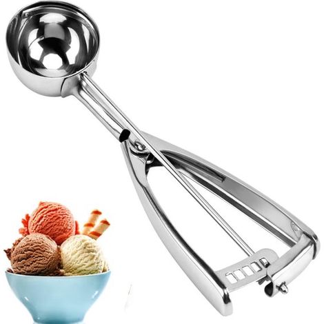 Paletta per gelato - Acciaio inox 304 - 49 ml - Autoestinguente - Permette di realizzare biscotti e palline di gelato perfettamente rotonde. (1/5)