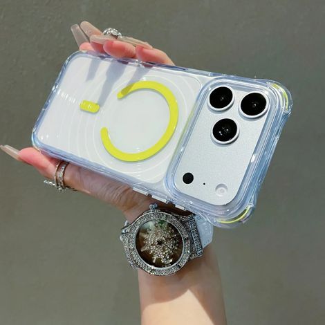 (Jaune, iPhone 17) Coque magnétique MagSafe à motif ondulé, transparente, avec coussin d'air de protection