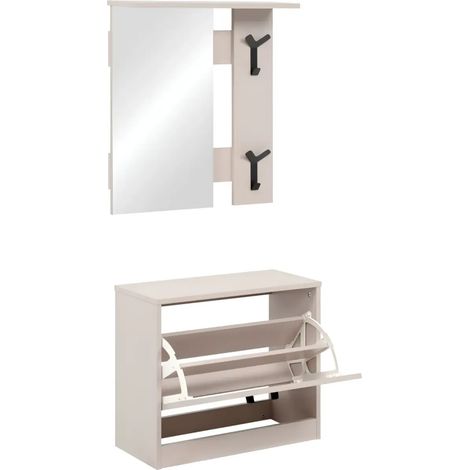 Mobile Ingresso Limone41A con Specchio, Appendiabiti e Scarpiera Beige (1/5)