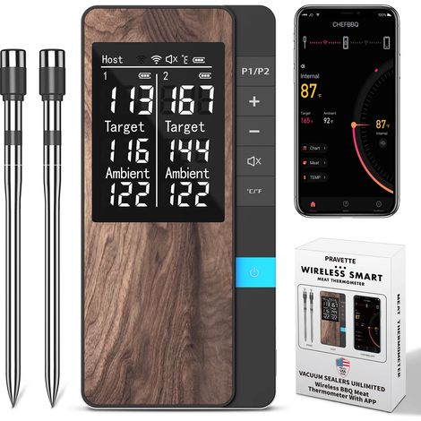 Thermomètre à viande intelligent Bluetooth (2 sondes), thermomètre numérique sans fil à sonde avec écran LCD et application mobile (1/5)