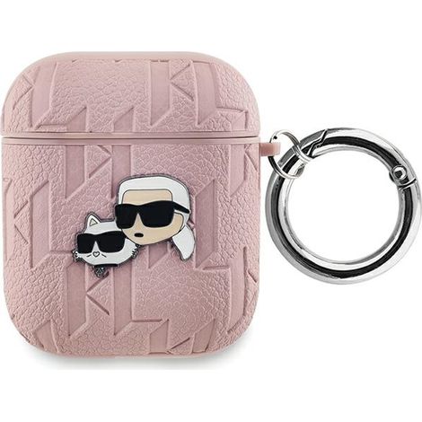 Cover per AirPods Karl Lagerfeld KLA2PGKCPP 1/2 rosa con monogramma Karl e testa di Choupette (1/3)