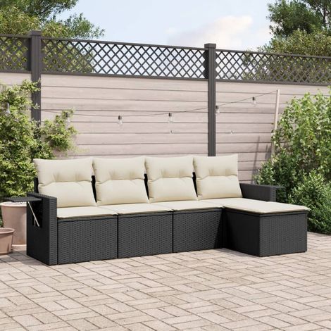 Set de muebles de jardín 5 pzas y cojines ratán sintético negro vidaXL (1/3)