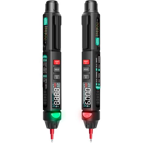 Stylo multimètre, 6000 points écran couleur, NCV, lampe‑torche, arrêt auto. Mesure tension, courant, résistance, capacité, diode, continuité et séquence de phases (1/5)