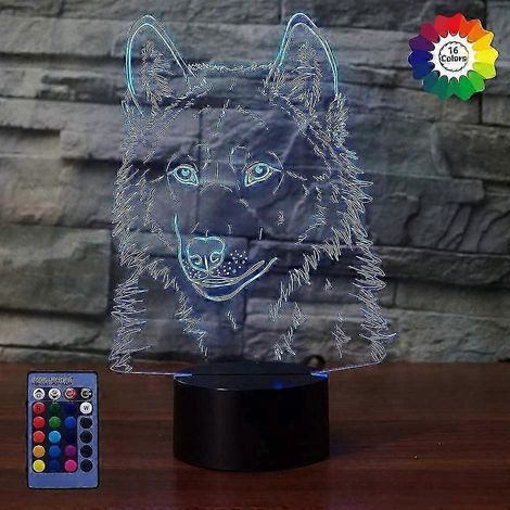 Kreative 3D-Wolf-Nachtlampe im Art-Deco-Stil mit LED-Beleuchtung, Fernbedienung, 7/16 Farben, USB-Anschluss, Geschenkidee für Kinder, Geburtstag oder Weihnachten