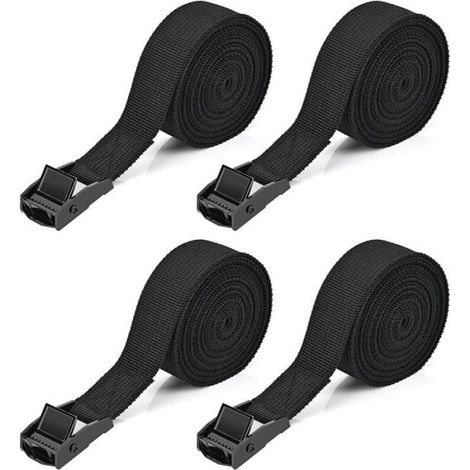 Sangle D'arrimage Sangles à Griffe Sangle à Cliquet Lot de 4 Sangle Darrimage avec Boucle 25 cm x 2m Maximale 250 kg Noir (1/5)