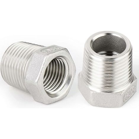 2 adaptateurs de tuyau BSP 1/2" mâle vers 1/4" femelle, en acier inoxydable 304, avec bague hexagonale de réduction. Raccord fileté mâle x femelle. (1/5)
