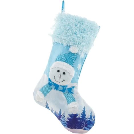 Chaussettes de Noël à suspendre, chaussettes de Noël bleues brodées avec lumières, sacs cadeaux pour la décoration de Noël, cheminée, sapin, sachets de bonbons (1/5)
