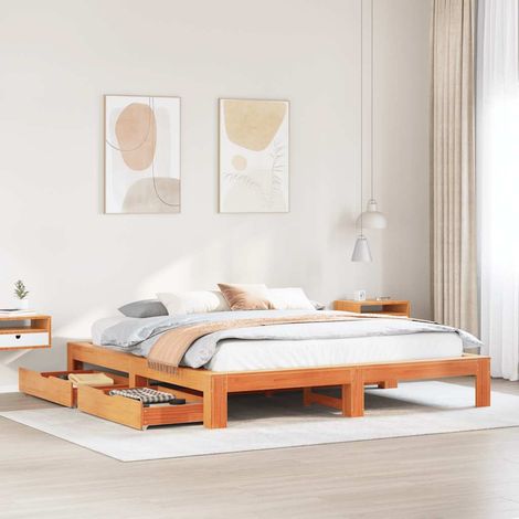 Bed Frame without Mattress Wax Brown 180x200 cm Super King Solid Wood Pine vidaXL (1/5)
