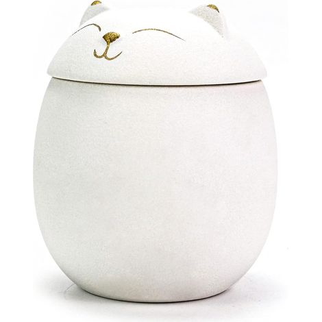 Urne pour chat et chien, une urne pour animaux de compagnie avec un motif de chat souriant, urne pour chat, pour conserver les cendres de votre animal de compagnie bien-aimé (7,58 cm, blanc). (1/4)