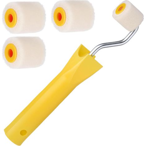 Mini rouleaux de peinture de 1,2 cm pour retouches de bordure ou de coin, petit rouleau de peinture pour coins, outil de peinture professionnel en laine pour peinture (1 pinceau + 4 rouleaux) (1/5)