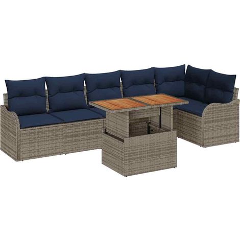 Garden Sofa Set 7 pcs 6-Seater Grey and Navy Blue Poly Rattan vidaXL (1/5)
