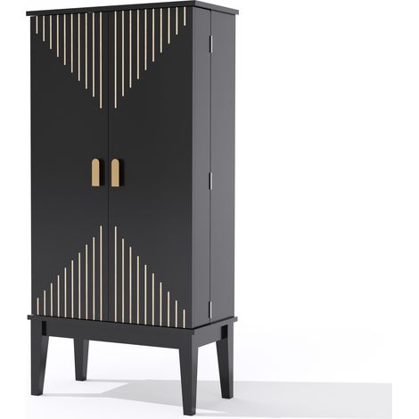 Credenza cucina 120x59x30 cm con 2 ante e ripiani in MDF nero HOMVRA (1/5)