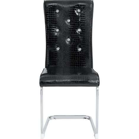 Lot de 2 chaises de salle à manger rembourrées effet peau d'alligator en PVC noir avec pieds métalliques chromés (1/5)