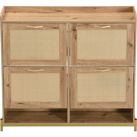 Scarpiera in MDF con ante in rattan, 4 ante, struttura in metallo e ripiano superiore (1/5)