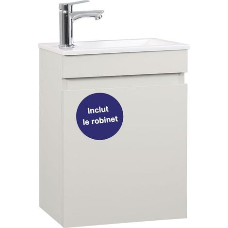 Ensemble lavabo pour WC invités 40 cm Pré-assemblé Petit lavabo avec meuble (40cm, Avec robinet chromé) (1/5)