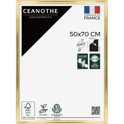 Cadre Photo Doré 50x70 cm et 70x50 cm – Cadre pour Photo 50x70 cm - Convient au A2 et Affiche Poster – Fabriqué en France – Cadre Photo Julia Doré 50x70 cm en résine recyclée - Verre acrylique Incassa (1/5)