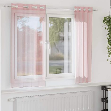 Lot de 2 Rideaux Voilages à Œillets Semi-Transparents en Polyester Rose Clair 140x175 cm - PANGIVO (1/5)